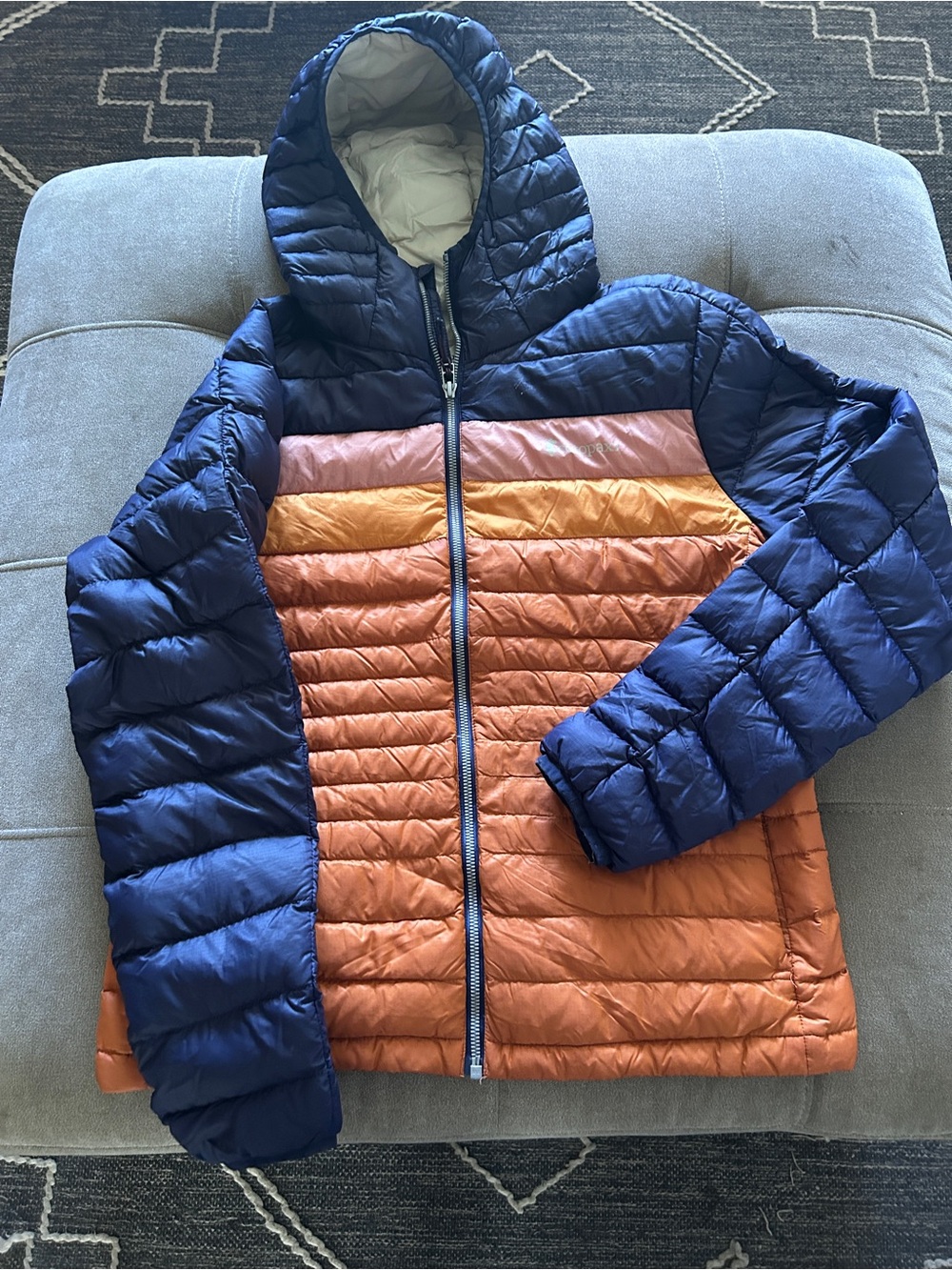 cotopaxi Colorblock Puffer Jacket - Navy, Orange, Pink